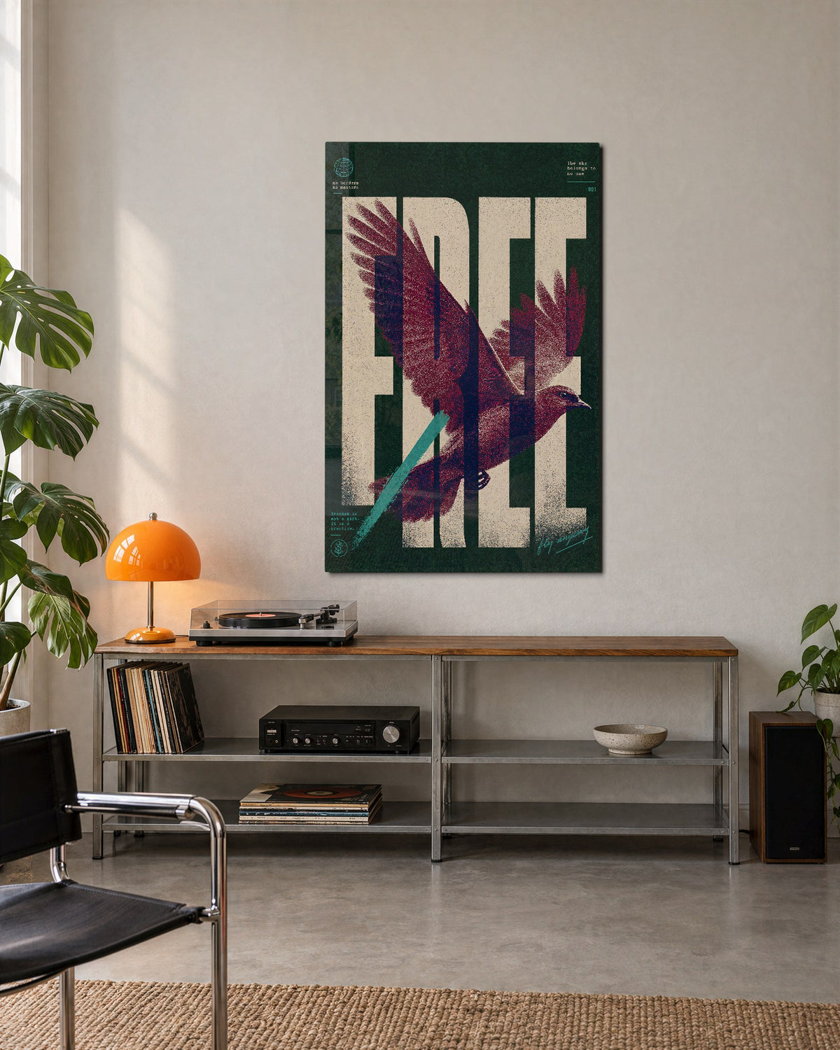 Wings Across the Word glass wall art, lifestyle view