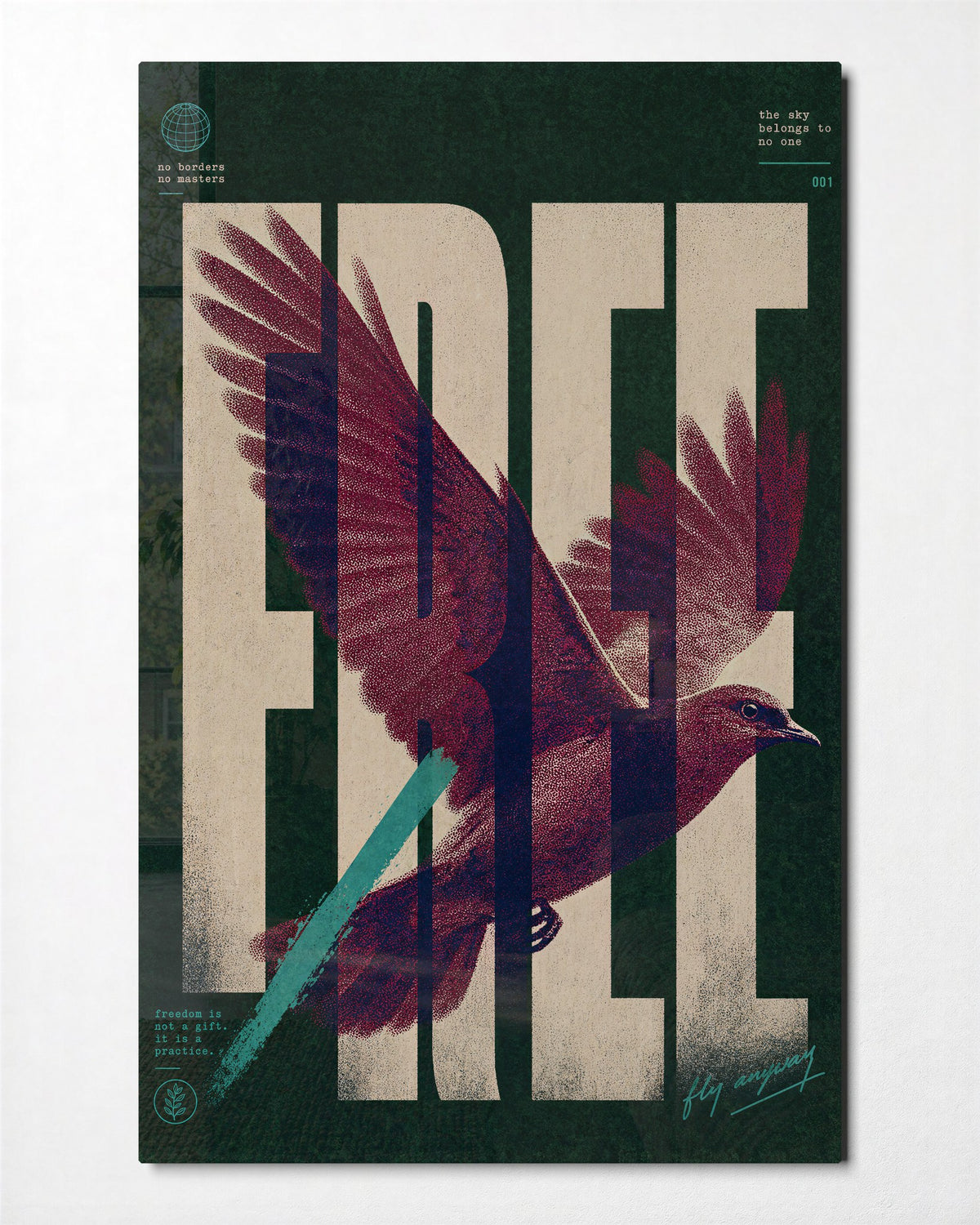 Wings Across the Word glass wall art, front view