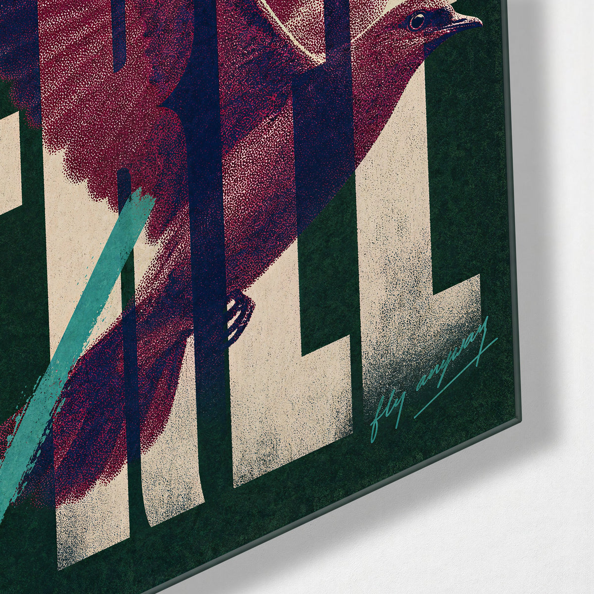Wings Across the Word glass wall art, corner view