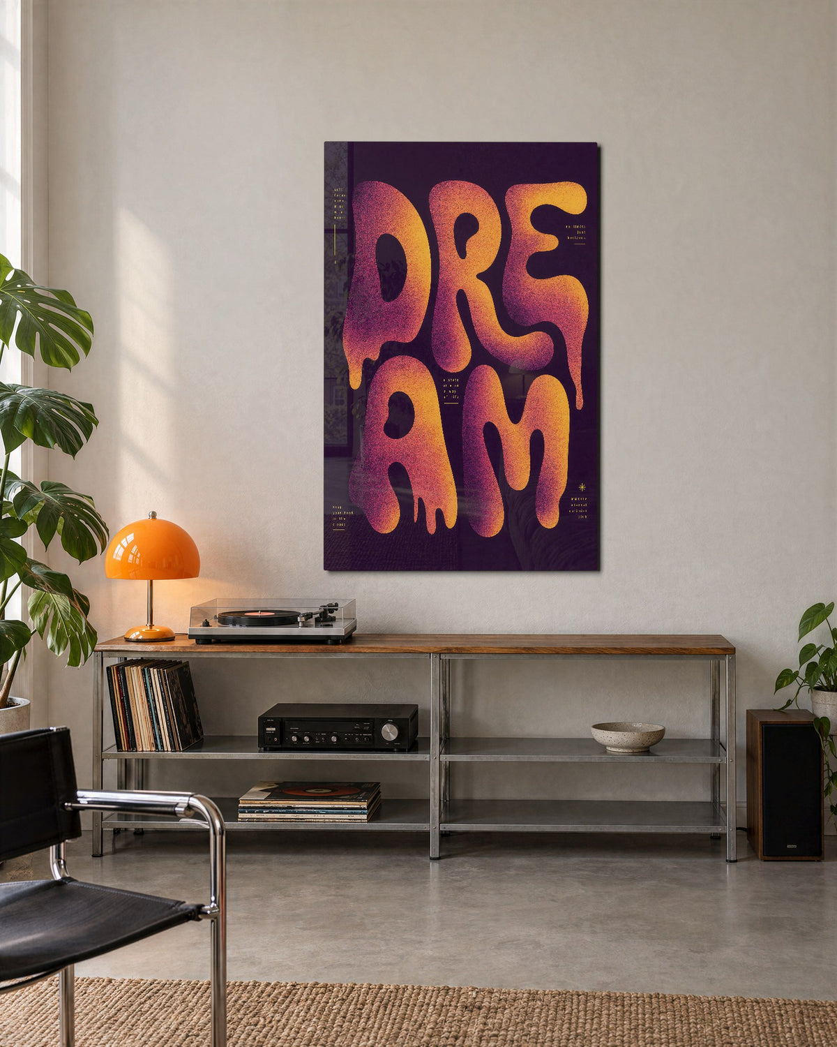 Melting Letters glass wall art, lifestyle view