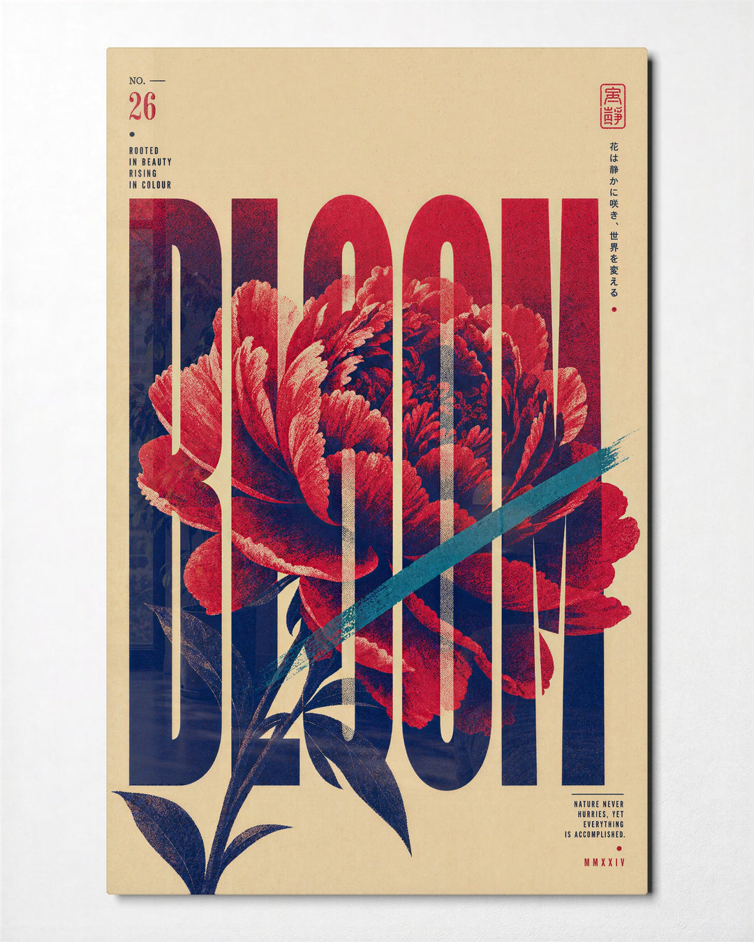Red Flower, Tall Letters glass wall art, front view