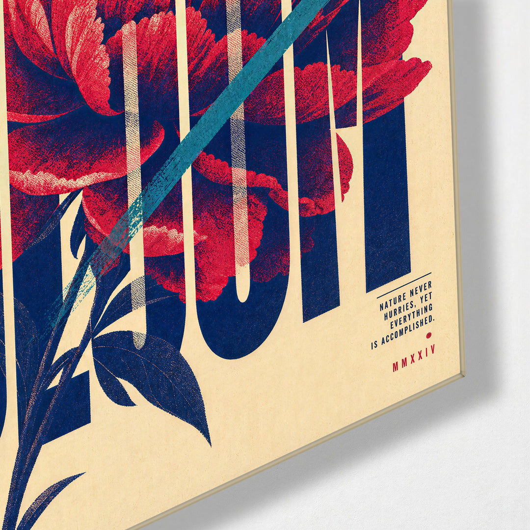Red Flower, Tall Letters glass wall art, corner view