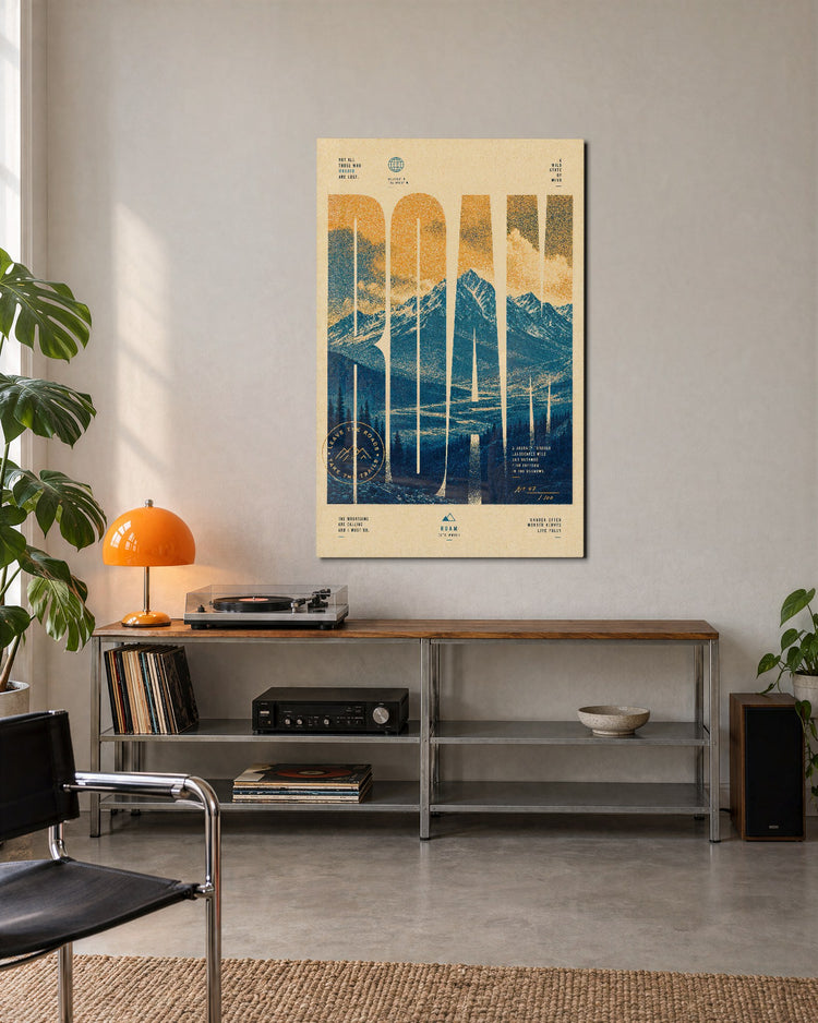 Peaks Over Letters glass wall art, lifestyle view