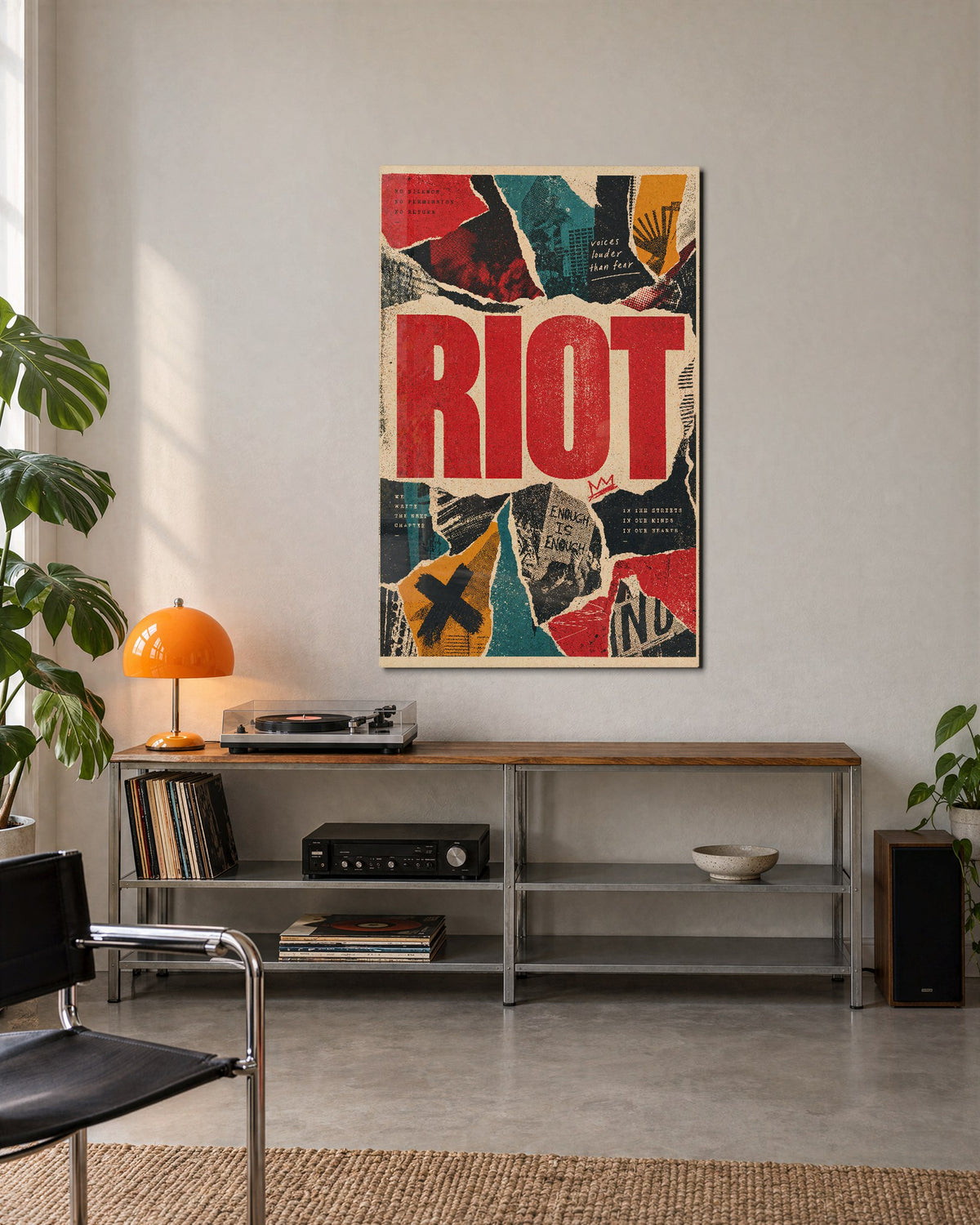Torn Paper Uproar glass wall art, lifestyle view