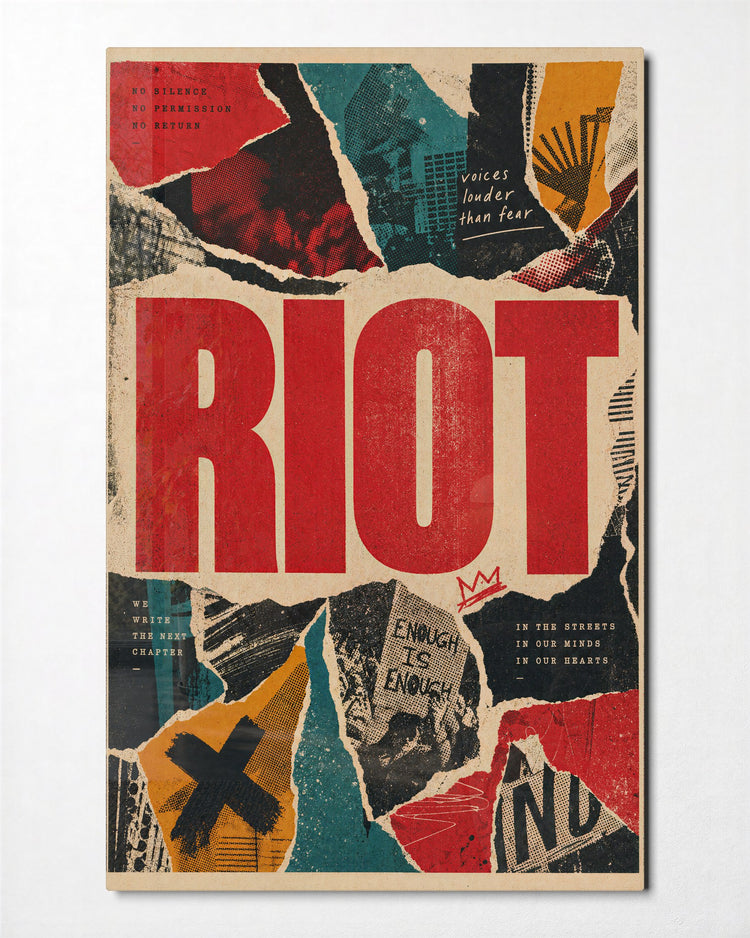 Torn Paper Uproar glass wall art, front view