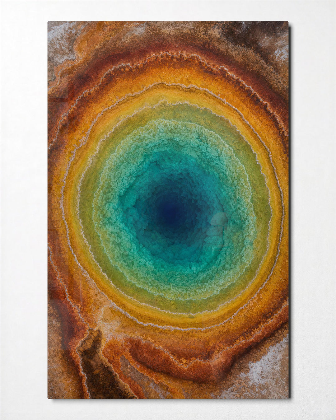 Stone Iris glass wall art, front view