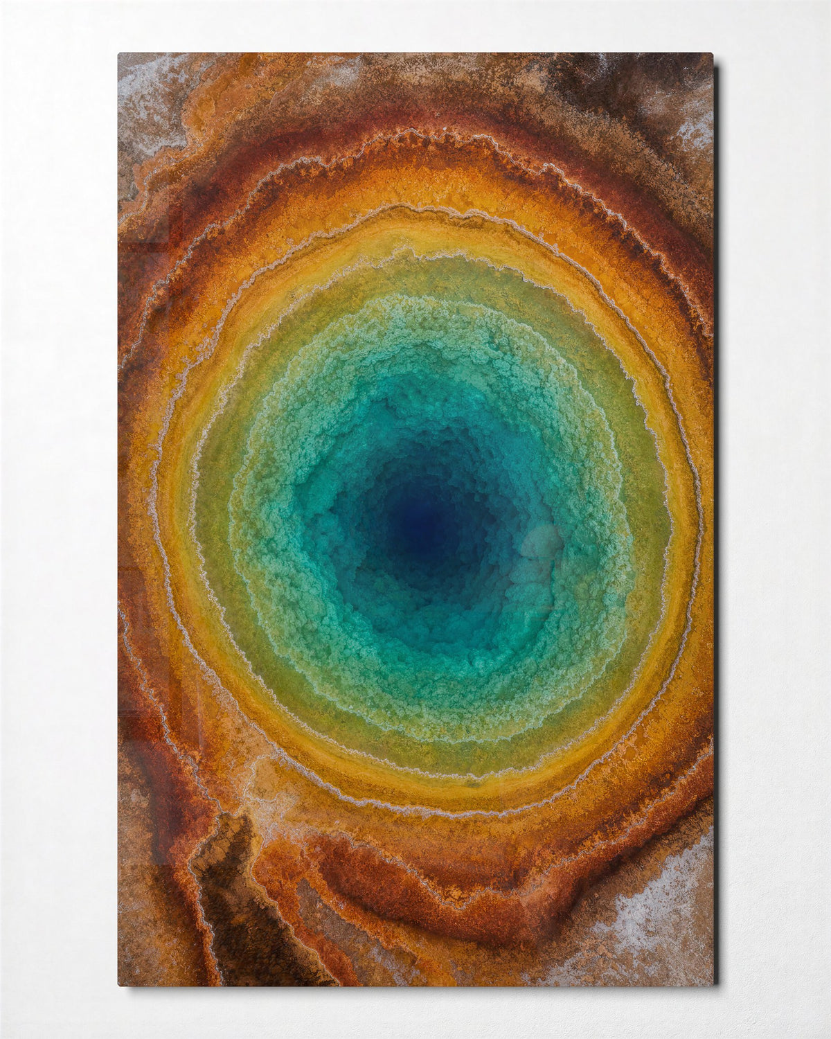 Stone Iris glass wall art, front view