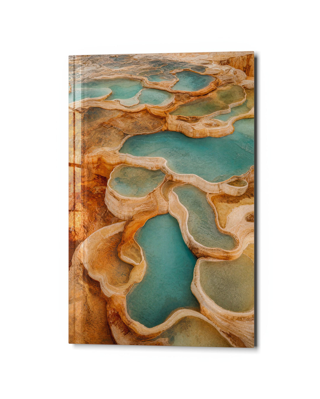 Turquoise Basins glass wall art, studio view