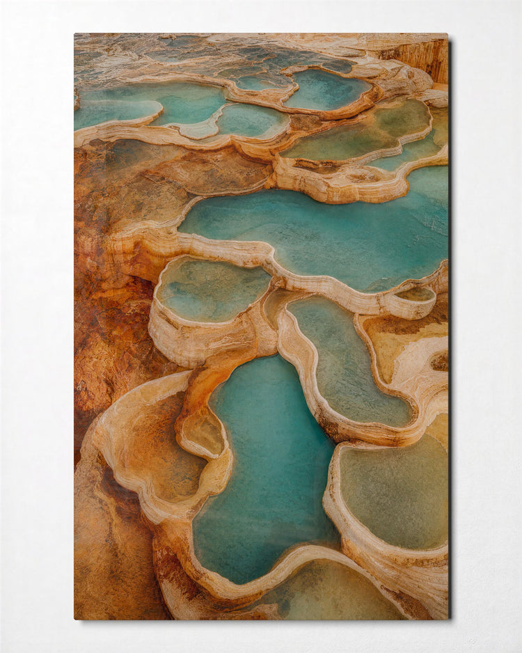 Turquoise Basins glass wall art, front view