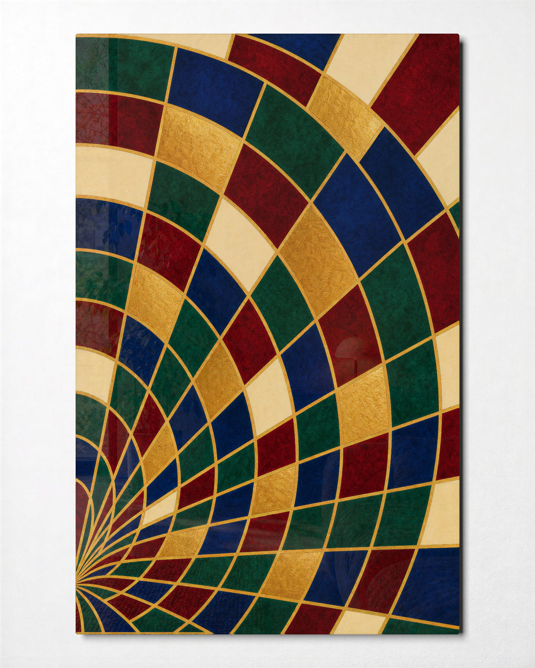 Fanned Tiles glass wall art, front view