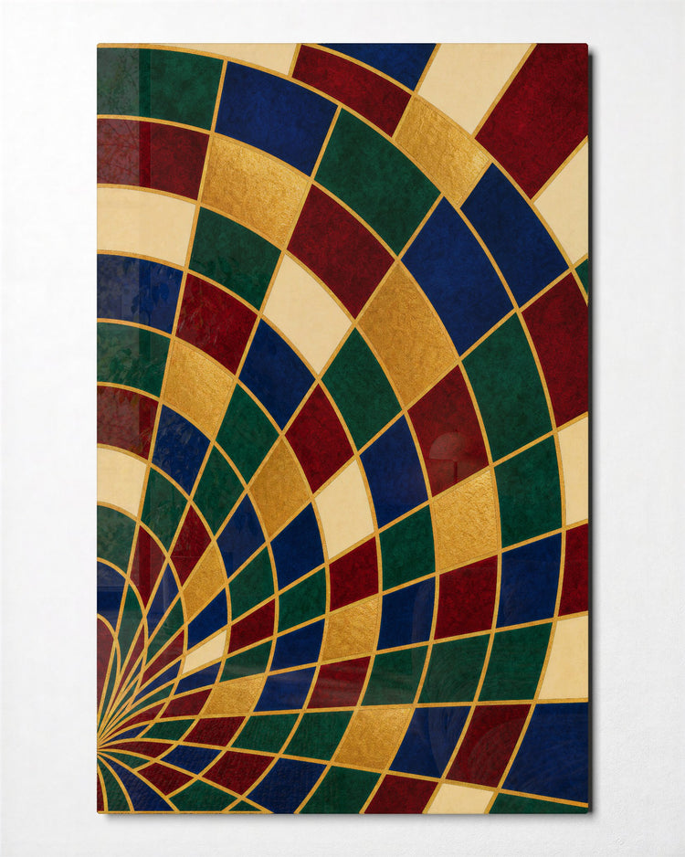 Fanned Tiles glass wall art, front view