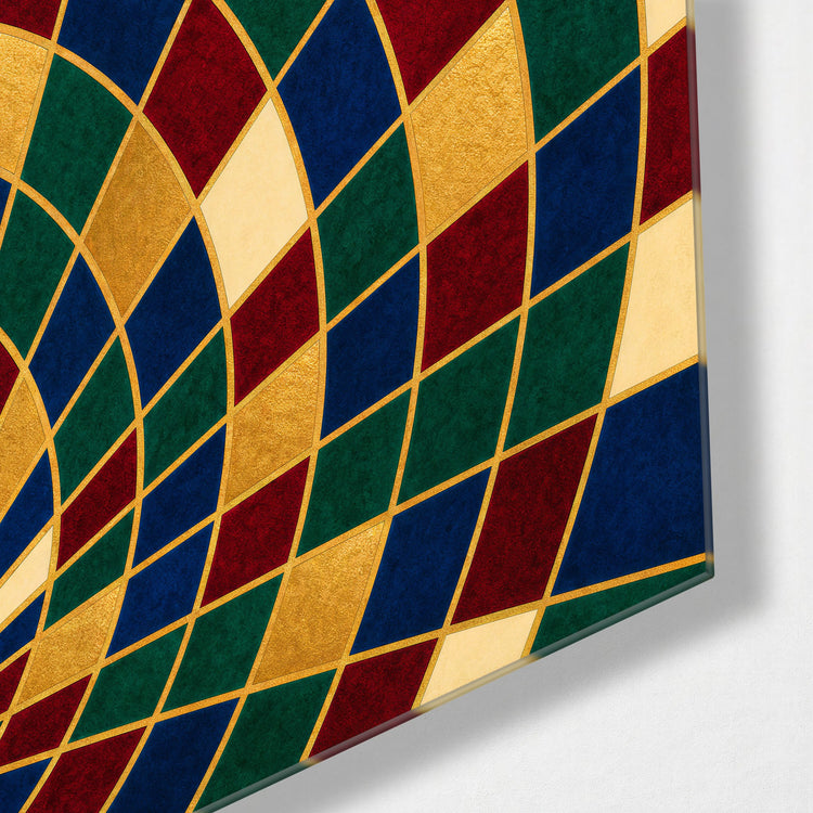 Fanned Tiles glass wall art, corner view