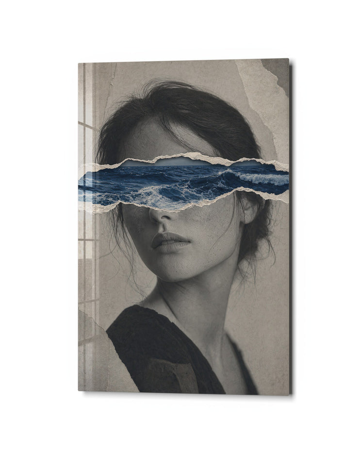 Wave Over Face glass wall art, studio view