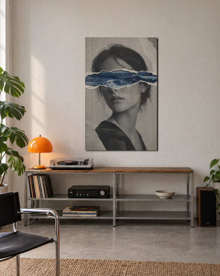 Wave Over Face glass wall art, lifestyle view