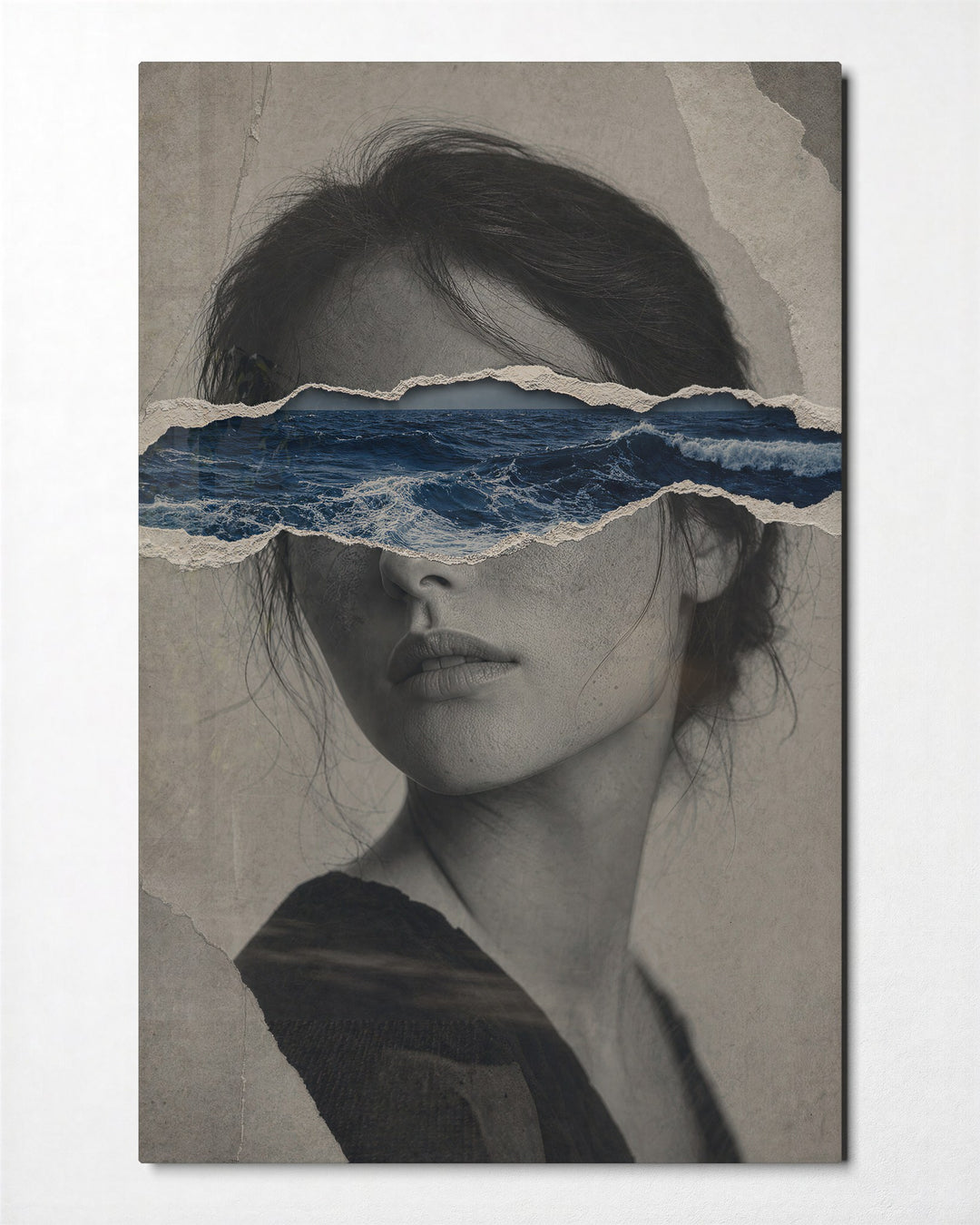Wave Over Face glass wall art, front view