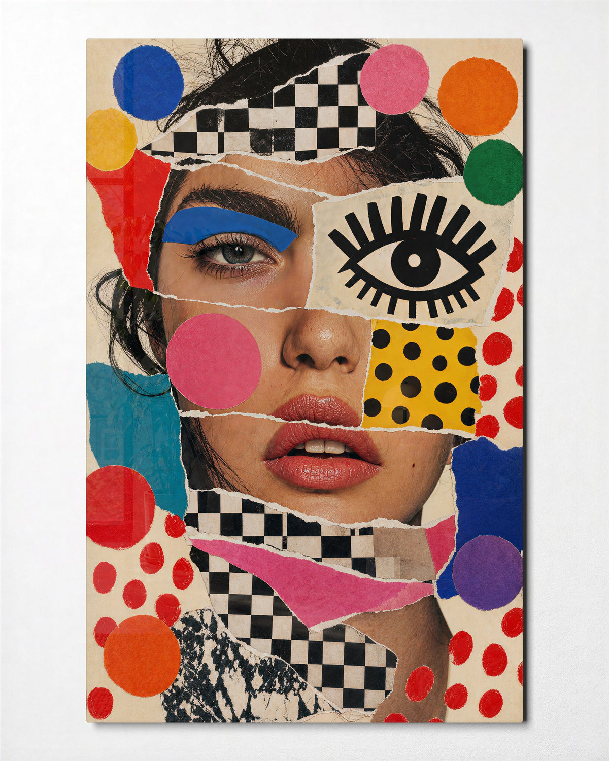 Torn Portrait glass wall art, front view