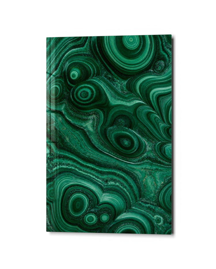 Topographic Greens glass wall art, studio view