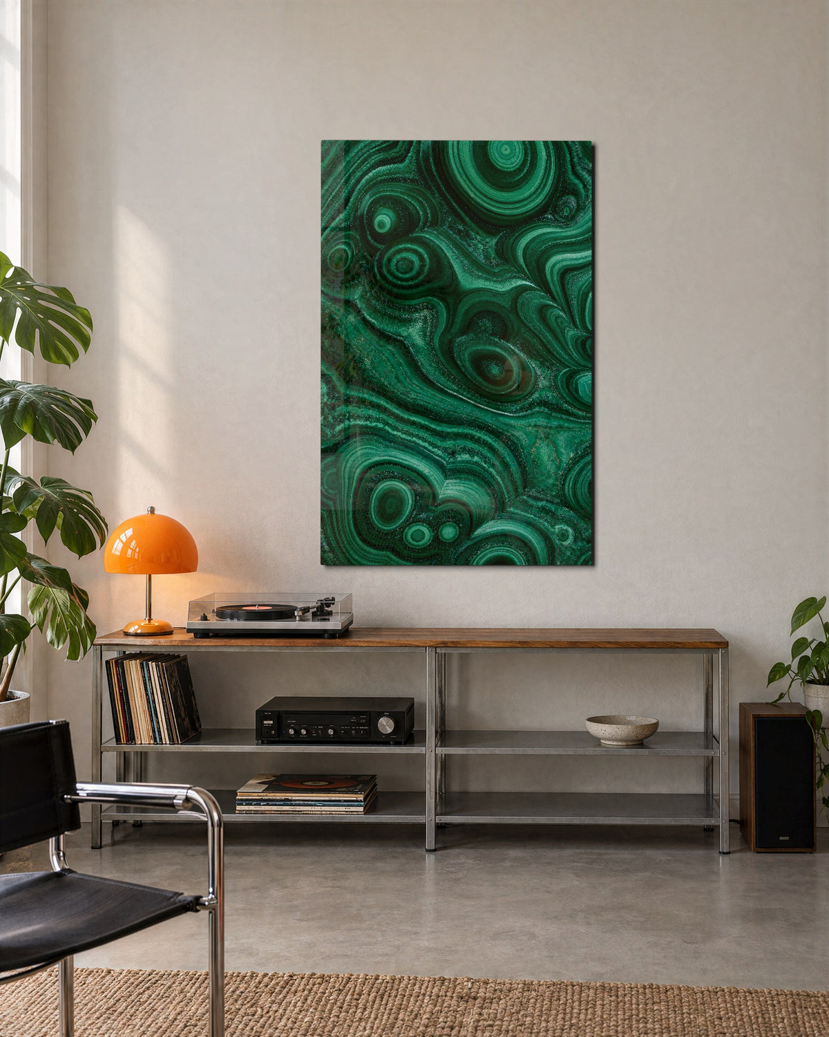 Topographic Greens glass wall art, lifestyle view