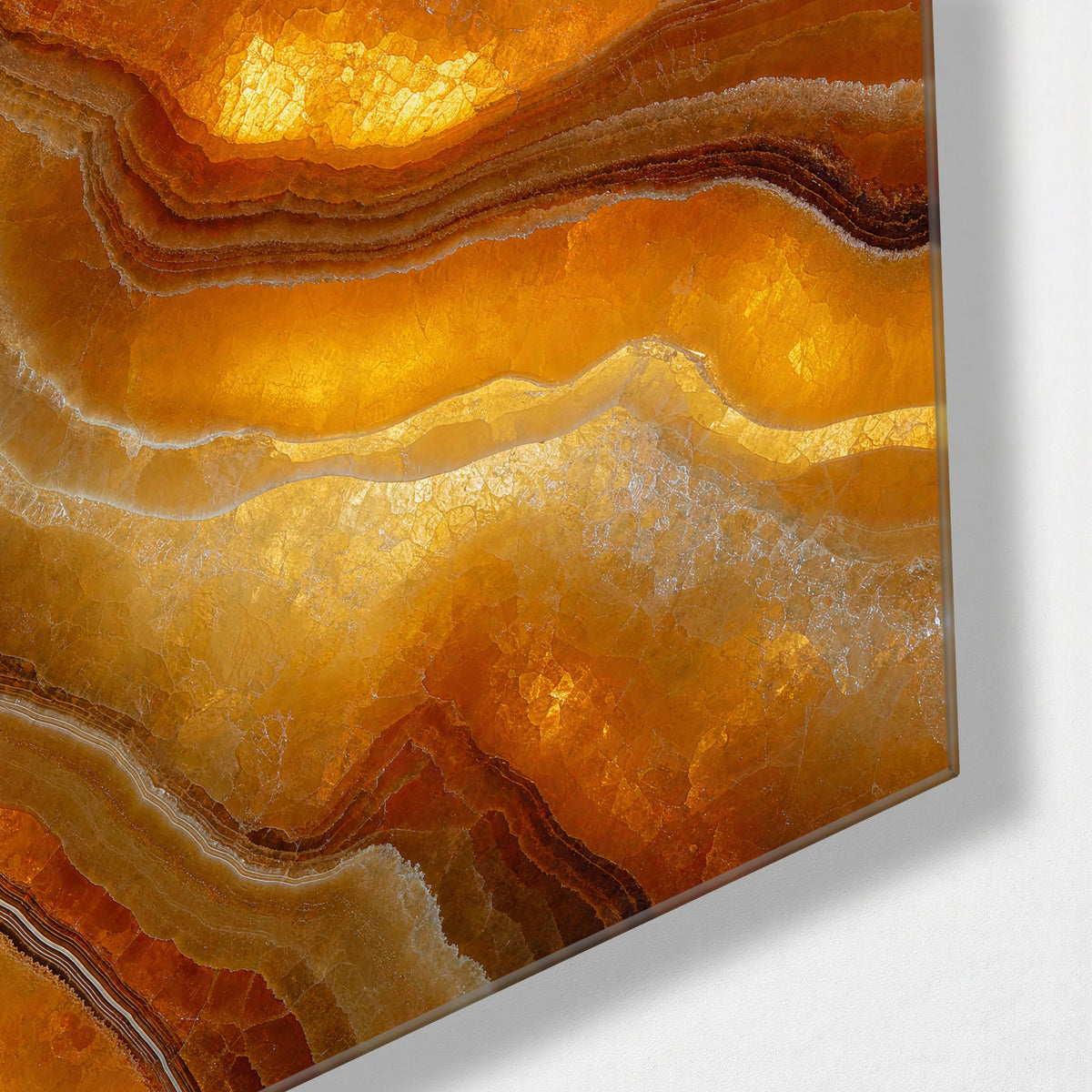 Sediment Study glass wall art, corner view