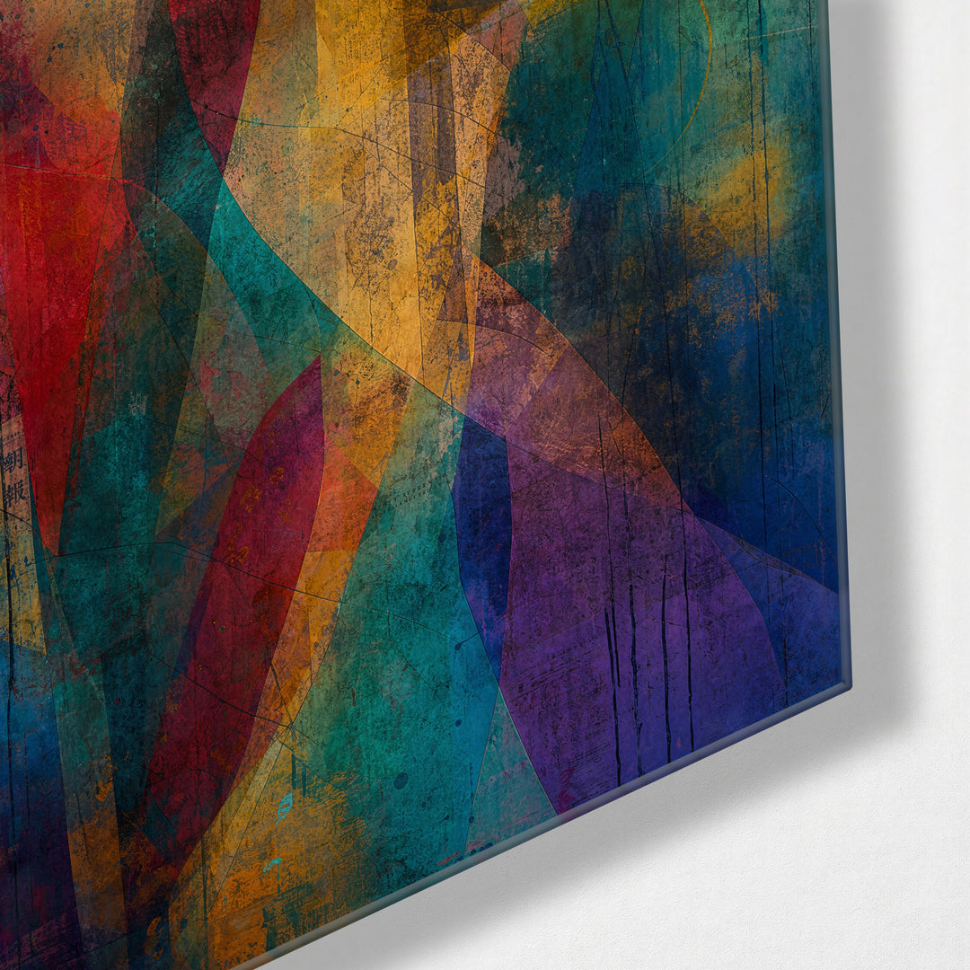 Collage Drift glass wall art, corner view