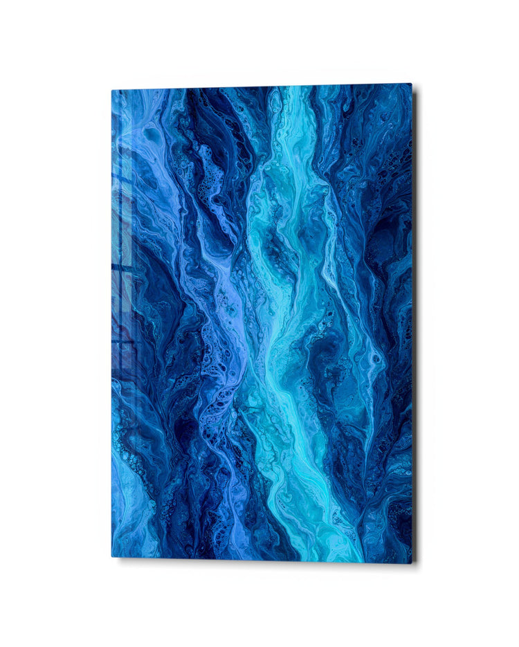 Navy Marble glass wall art, studio view