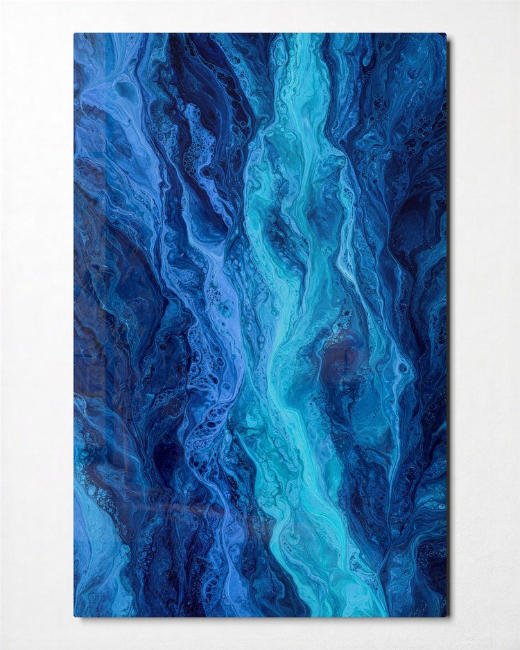 Navy Marble glass wall art, front view