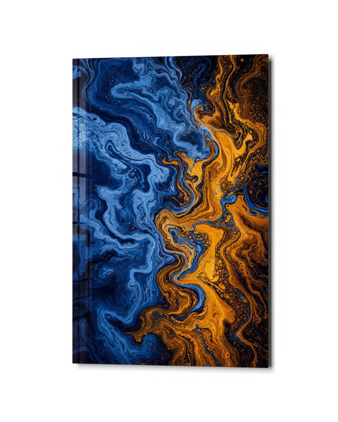 Two Currents Meeting glass wall art, studio view