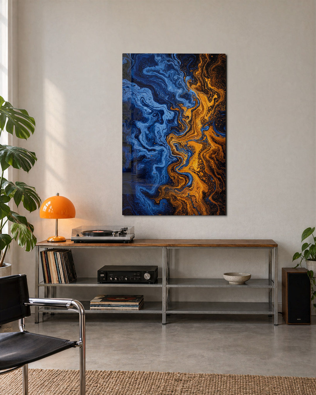 Two Currents Meeting glass wall art, lifestyle view