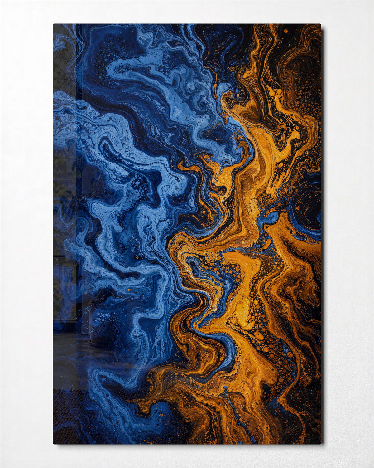 Two Currents Meeting glass wall art, front view
