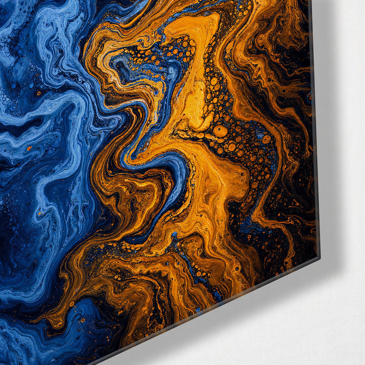 Two Currents Meeting glass wall art, corner view