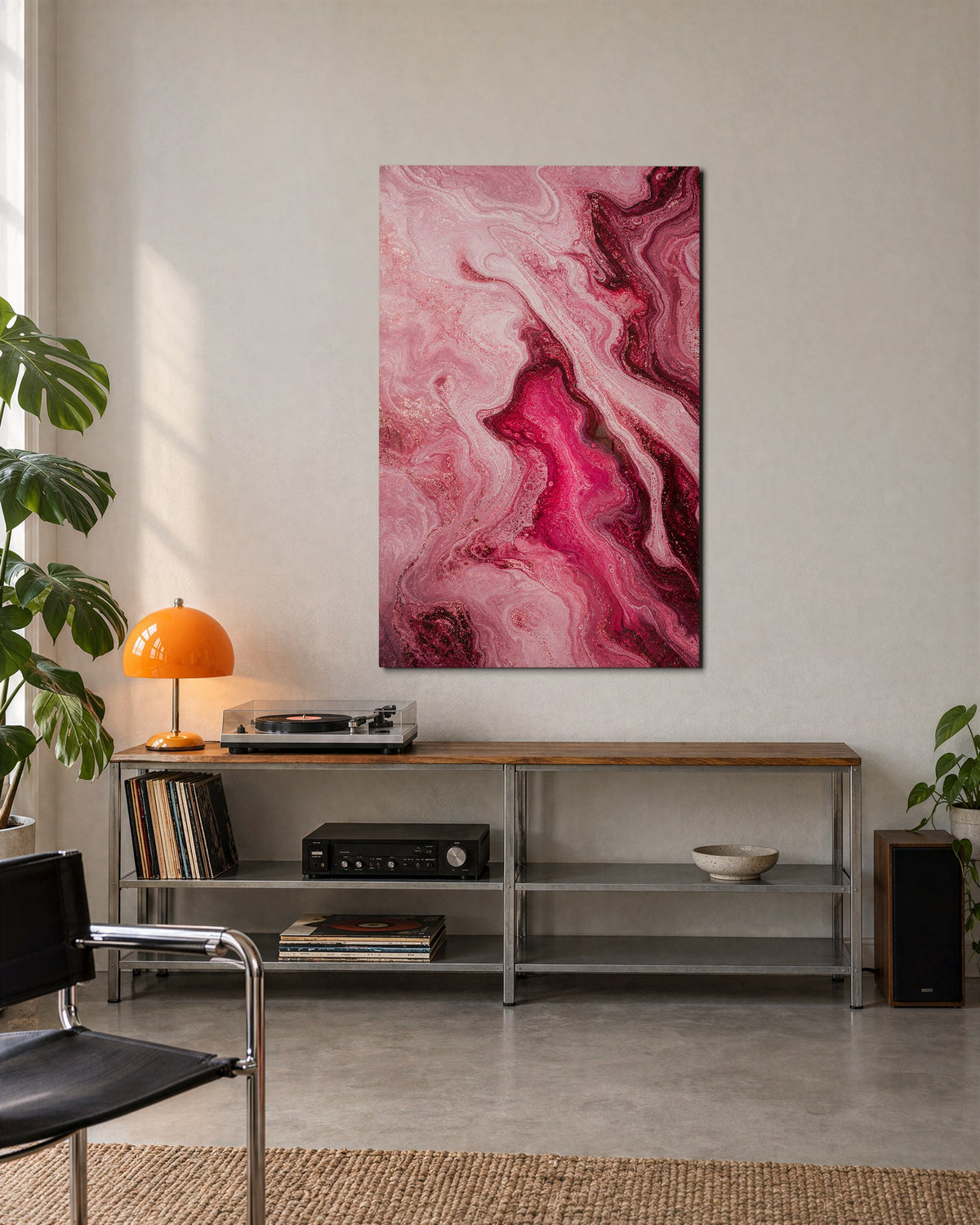 Pink Channel glass wall art, lifestyle view