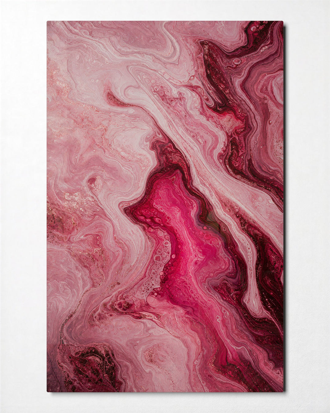 Pink Channel glass wall art, front view