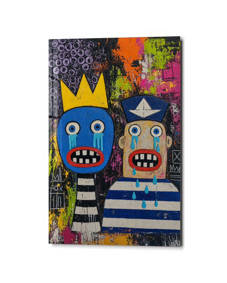 Crown and Sailor Hat glass wall art, studio view