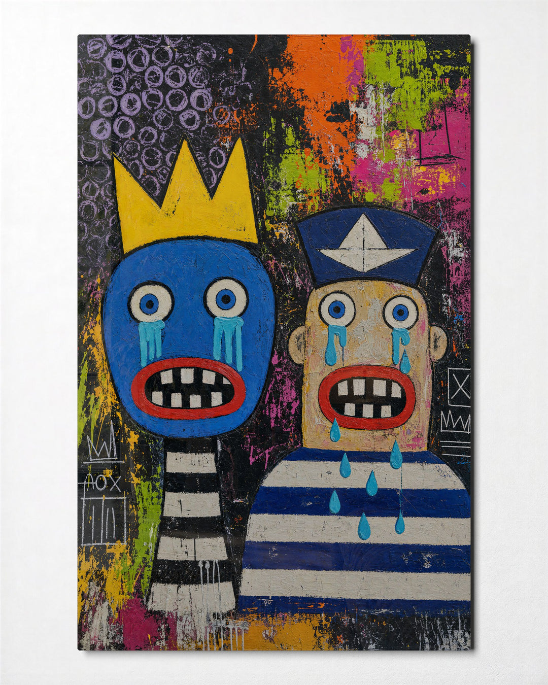 Crown and Sailor Hat glass wall art, front view