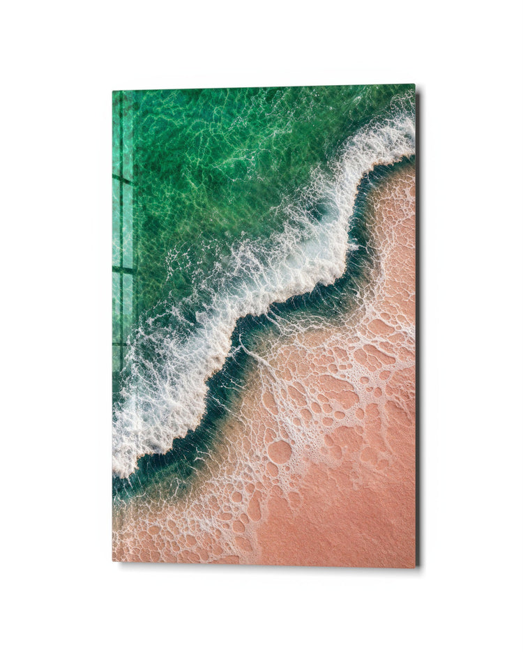 Seafoam Edge glass wall art, studio view