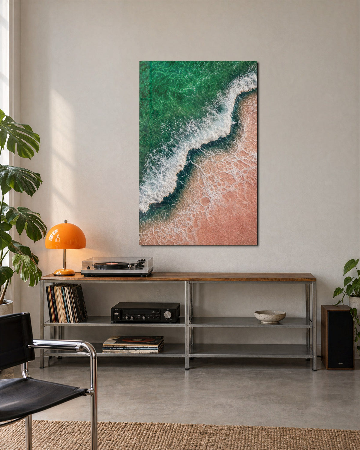 Seafoam Edge glass wall art, lifestyle view
