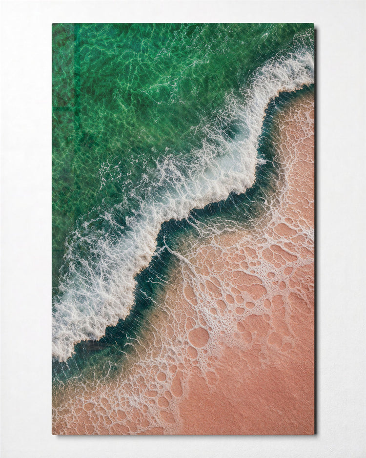Seafoam Edge glass wall art, front view