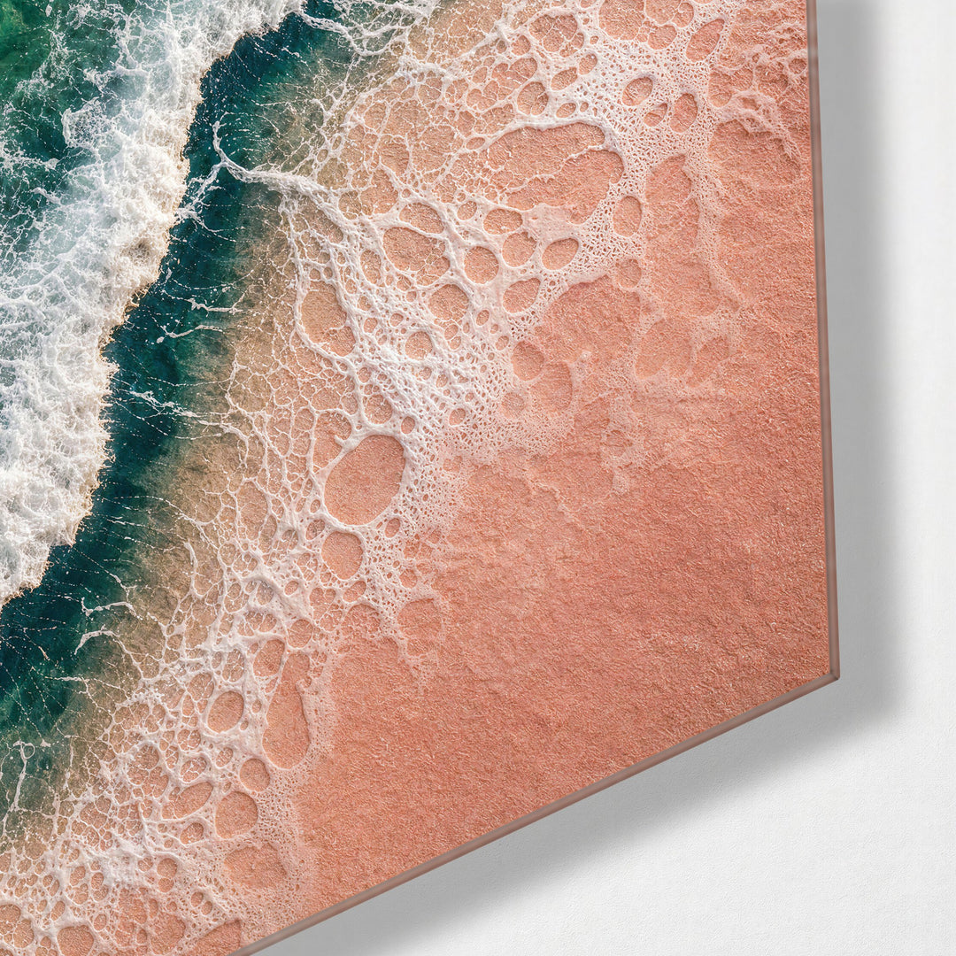 Seafoam Edge glass wall art, corner view