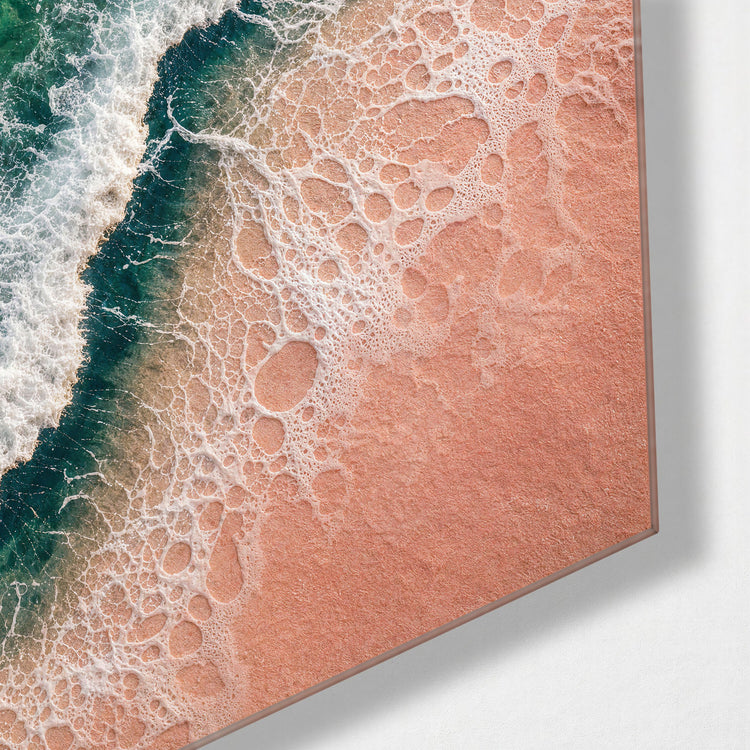 Seafoam Edge glass wall art, corner view