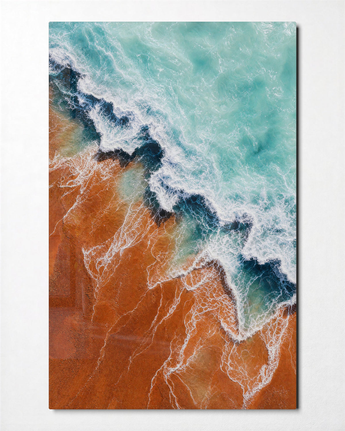 Rust Beach, Pale Surf glass wall art, front view