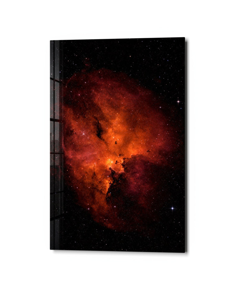 Orange Cloud, Far Lights glass wall art, studio view