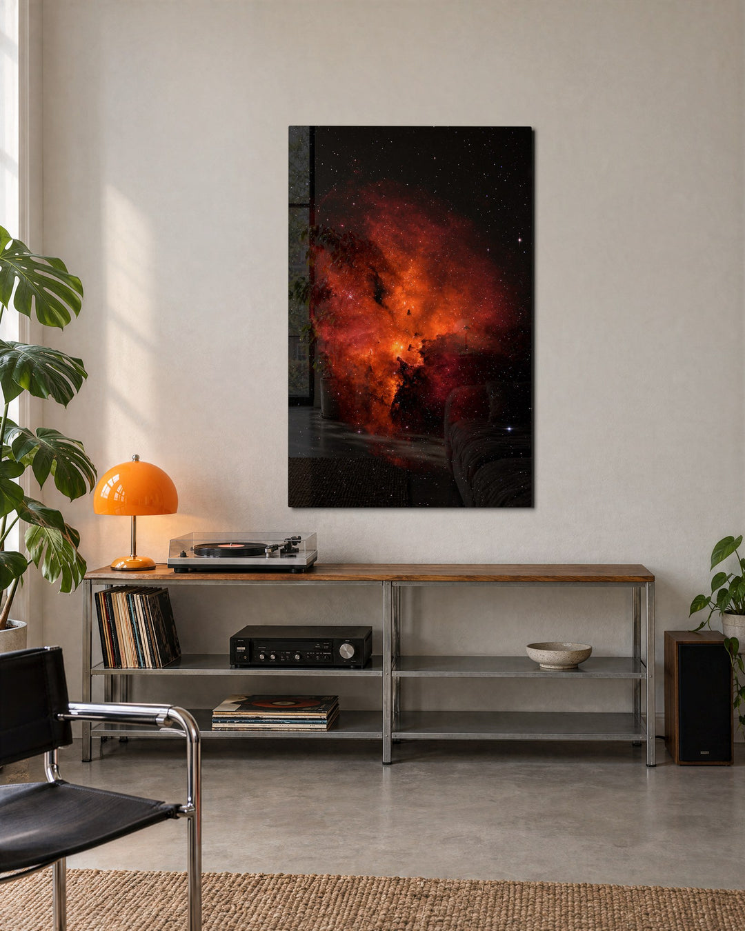 Orange Cloud, Far Lights glass wall art, lifestyle view
