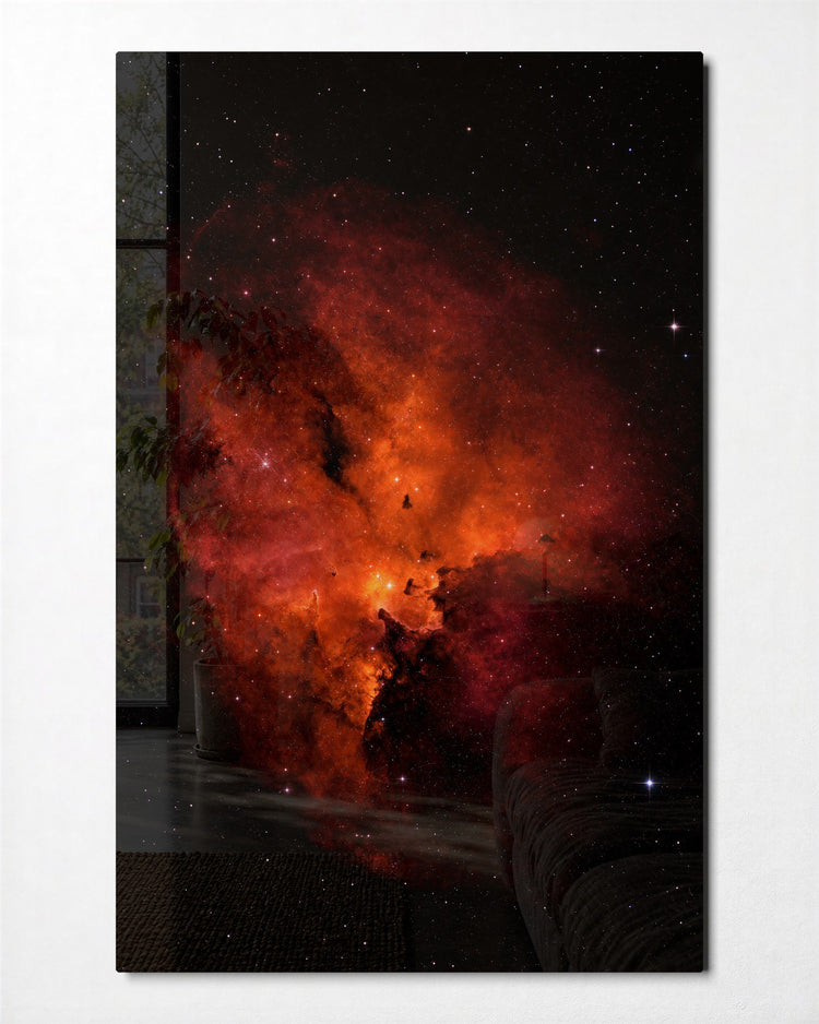 Orange Cloud, Far Lights glass wall art, front view