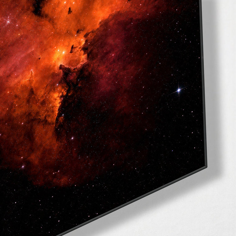 Orange Cloud, Far Lights glass wall art, corner view