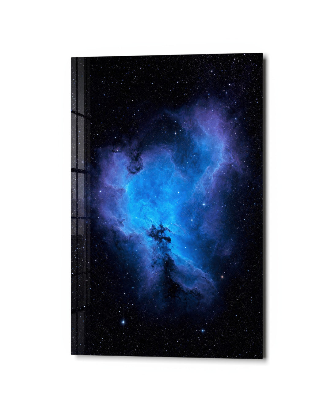Cobalt Cloud glass wall art, studio view