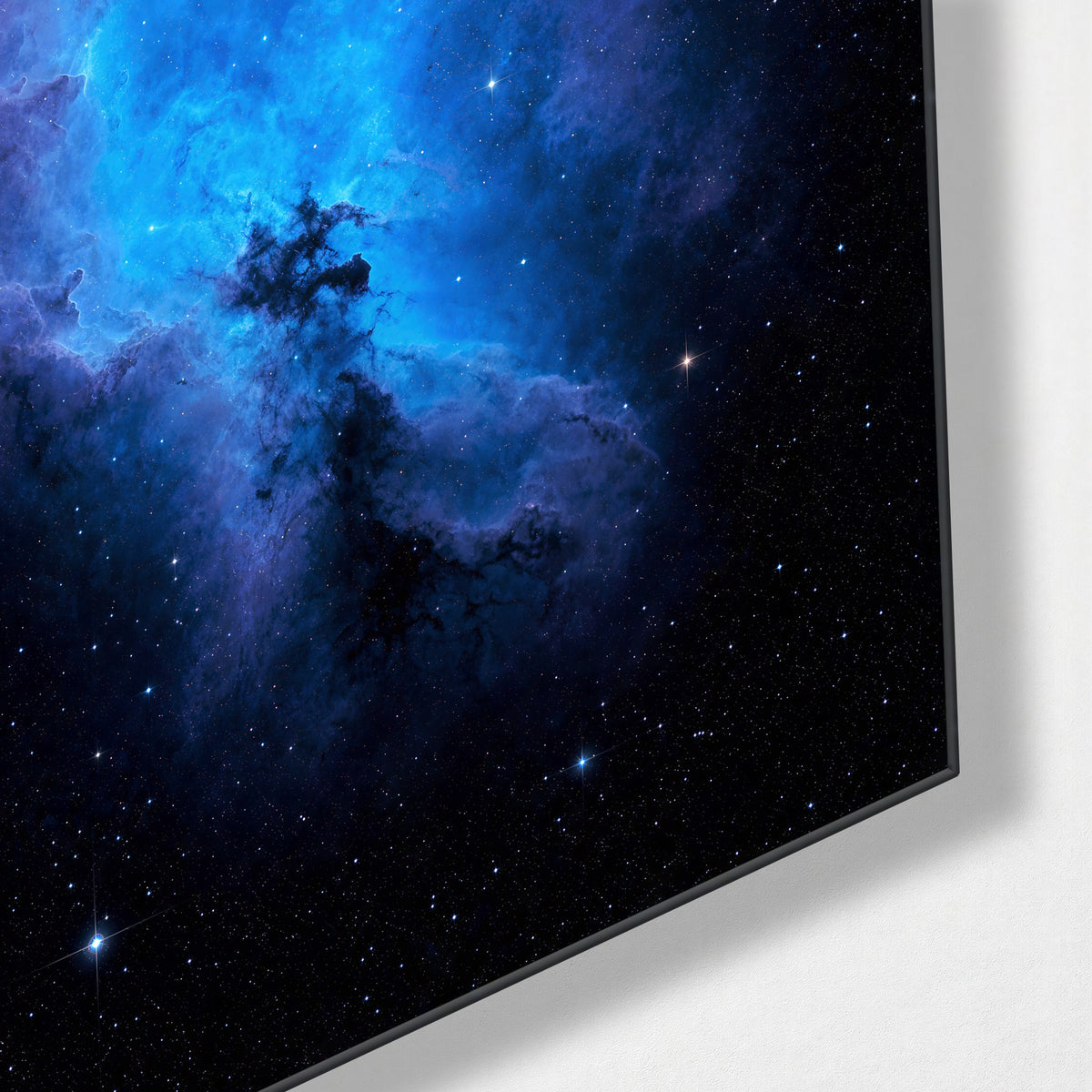 Cobalt Cloud glass wall art, corner view