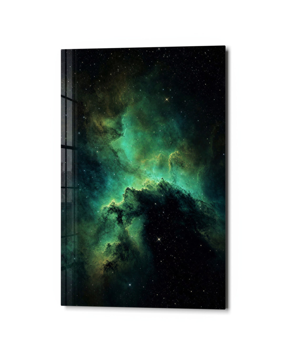 Emerald Cloud glass wall art, studio view