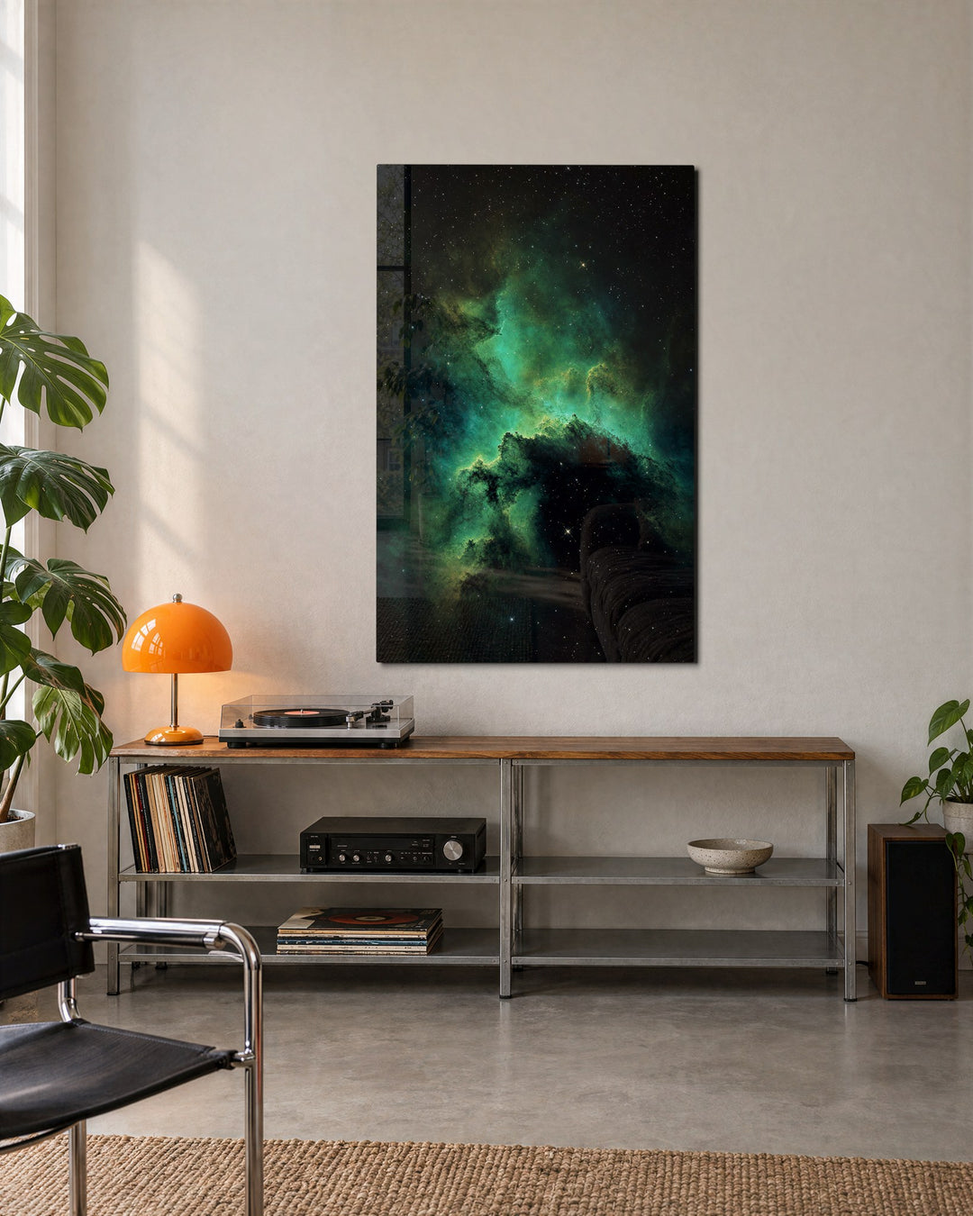Emerald Cloud glass wall art, lifestyle view