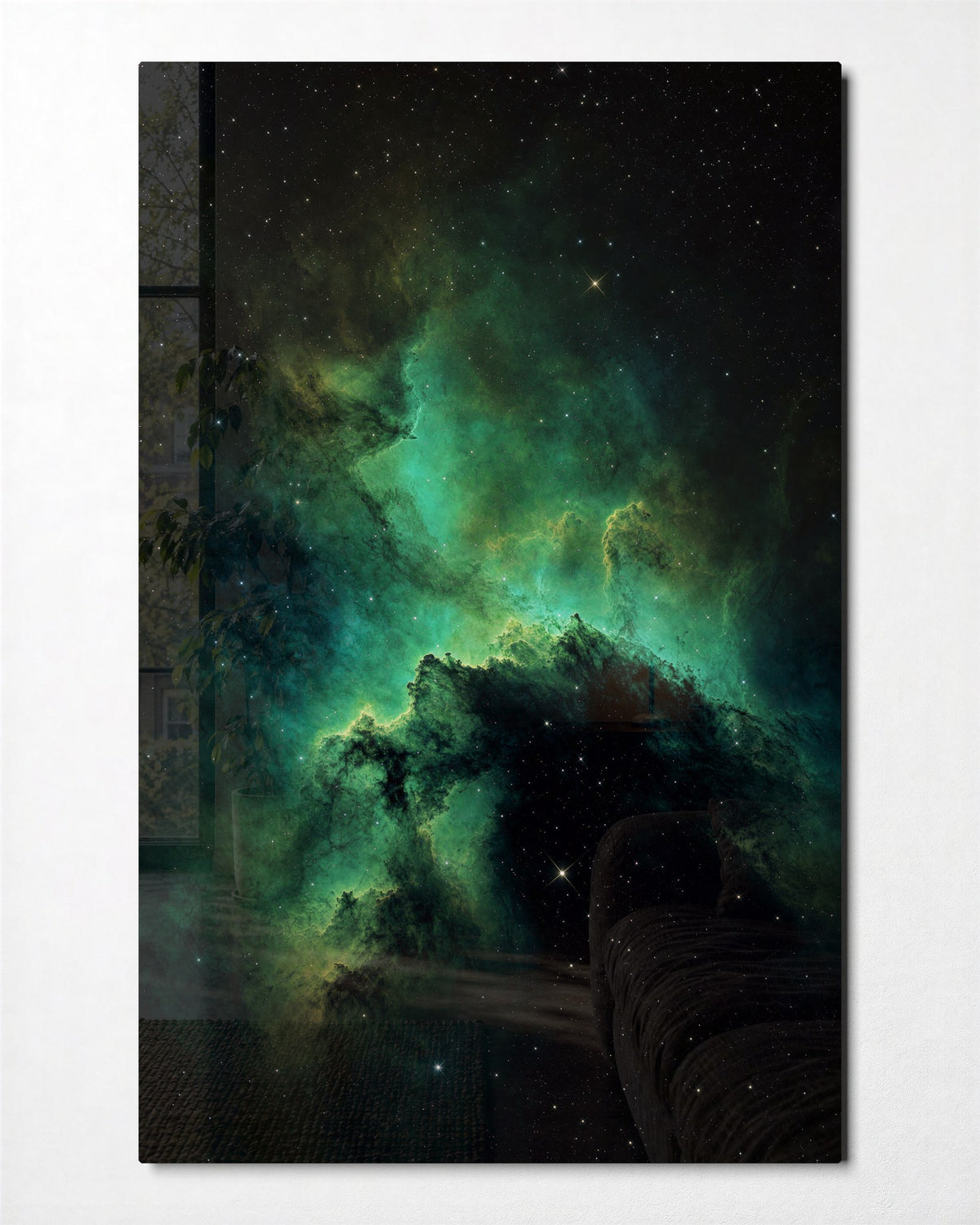 Emerald Cloud glass wall art, front view