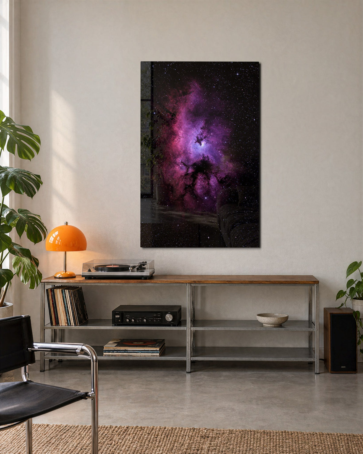 Pink Haze, Open Sky glass wall art, lifestyle view
